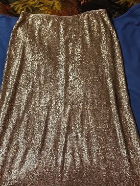 Talbots Metallic Sequin Midi Skirt in Silver